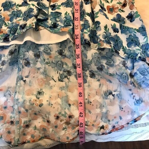 matty m Watercolor Floral High Low Empire-Waist Faux Wrap Dress Size M Easter - Picture 11 of 11